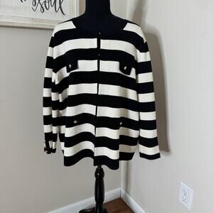 Anne Klein Black White Striped Cardigan Size XL